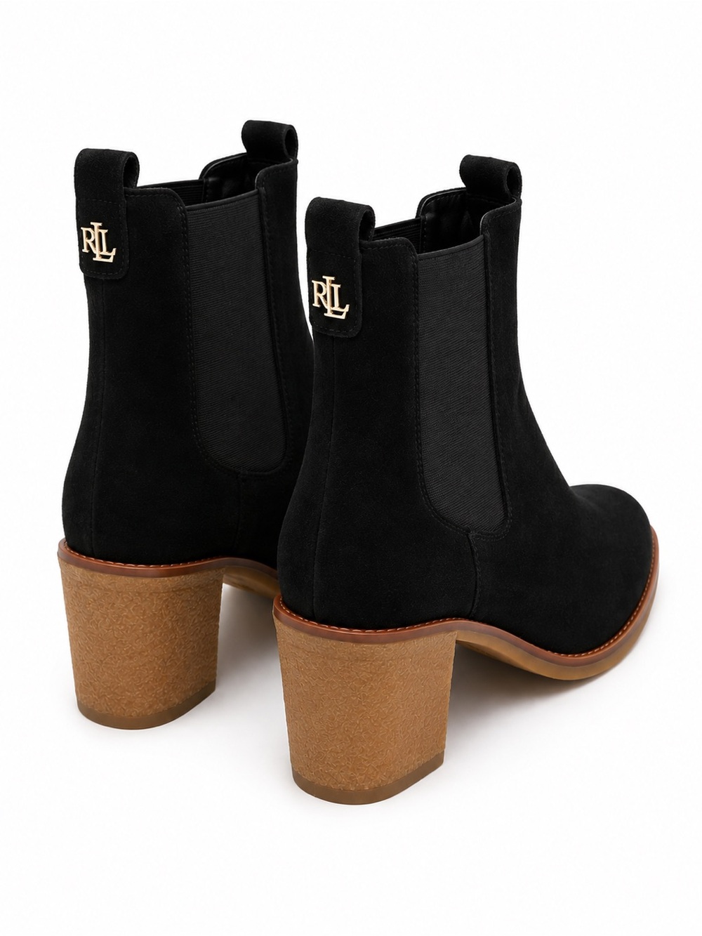 247. Lauren Ralph Lauren Black Suede Chelsea Block Heel Boots